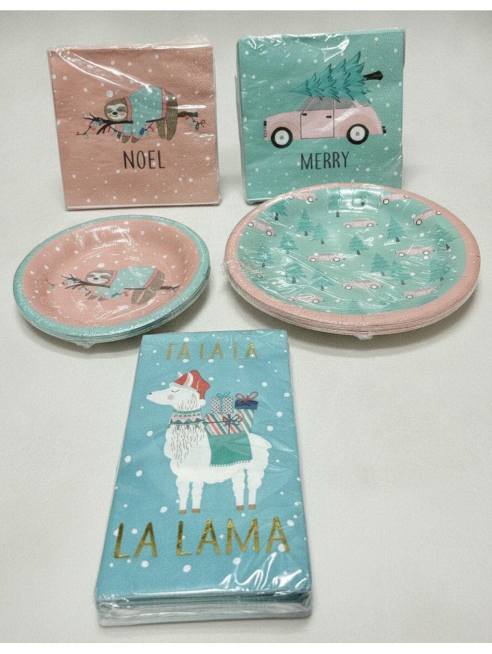 Merry Christmas ,Noel ,Fa La La Lama Napkins & Paper Plates 5pc Lot -New Holiday